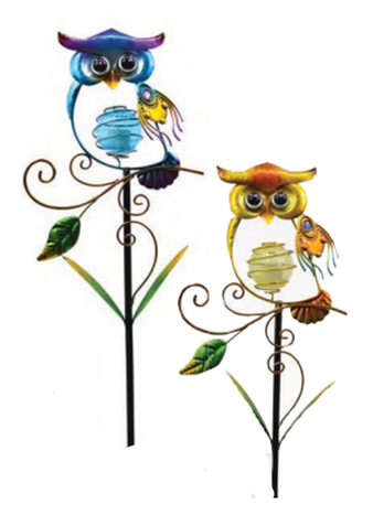 SOLAR METAL OWL STAKE - 2 ASST