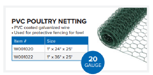 POULTRY NETTING WIRE GREEN PVC COATED 24" X 25' x 1" HOLES