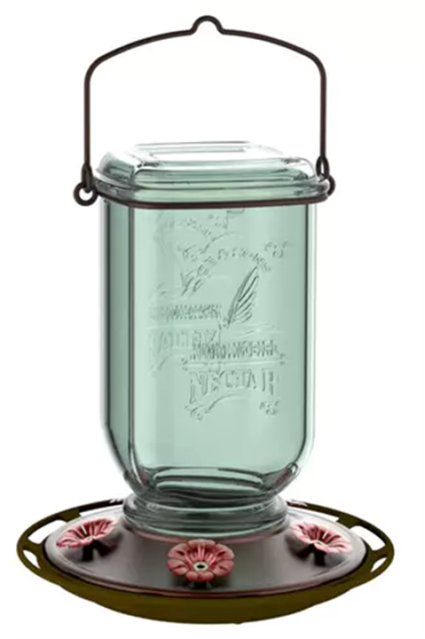 HUMMINGBIRD FEEDER MASON JAR 25 OZ GREEN