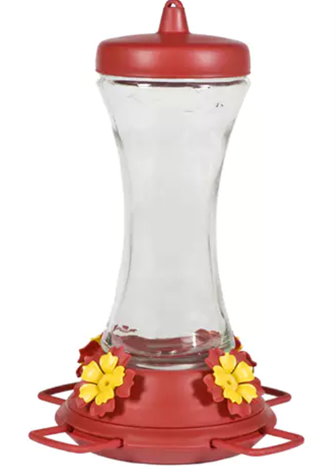 HUMMINGBIRD FEEDER GLASS W? FUNNEL CAP 20 OZ RED