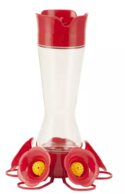 HUMMINGBIRD FEEDER LARGE RED PINCH WAIST GLASS 16 oz