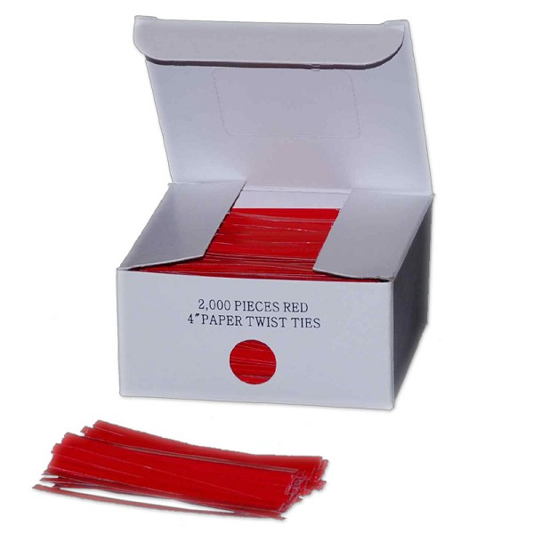 TWIST TIES 4" RED 2000