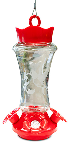 HUMMINGBIRD FEEDER ETCHED GLASS